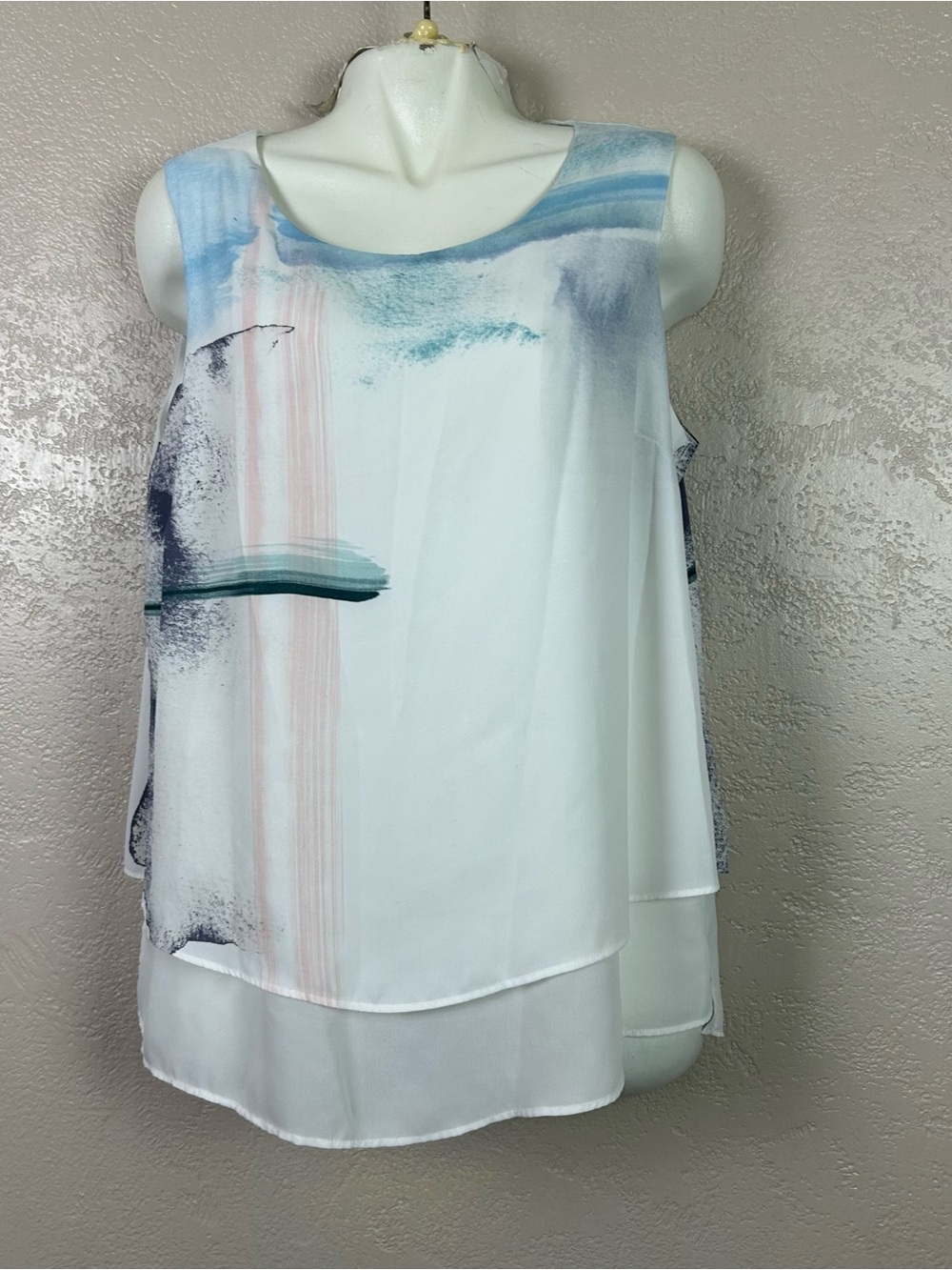 Choice 5 for $30 Sleeveless White Painterly Print Layered Shell Top